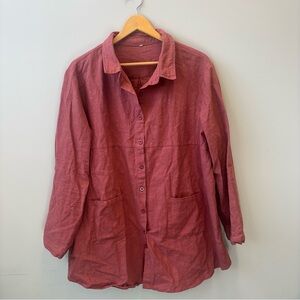 Linen Shirt Jacket Tunic Button Front Long Sleeve 2XL Lagenlook Pockets